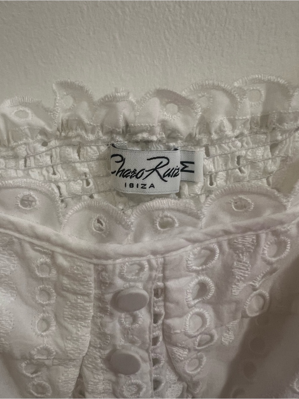 Charo Ruiz White Eyelet Puff-Sleeve Square Neck Blouse - Picture 3 of 4